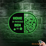 Home is Where Dog Is Golden Metal Name Sign With LED Lights Personalized Letter Last Name Dog Lover Metal Sign Dog