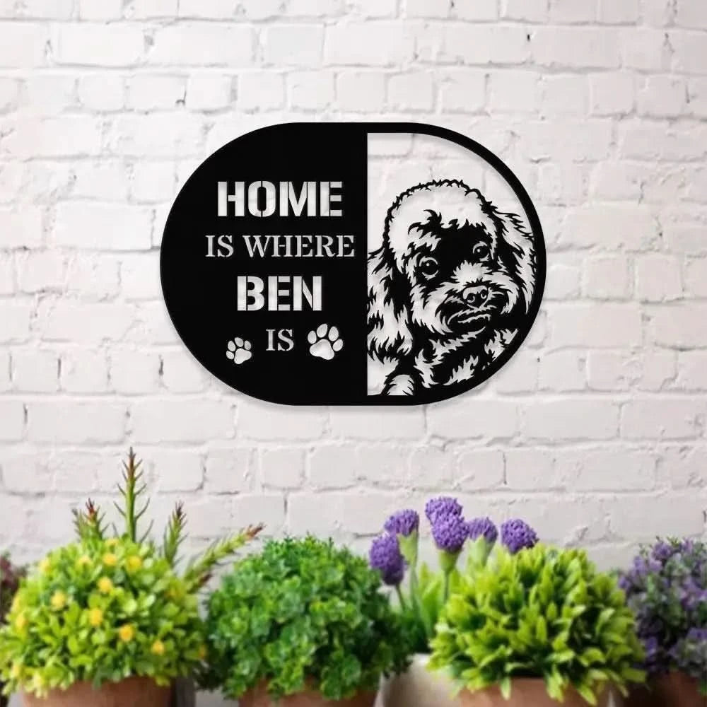 Home is Where Dog Is PoodleMetal Name Sign With LED Lights Personalized Letter Last Name Dog Lover Metal Sign Dog Metal