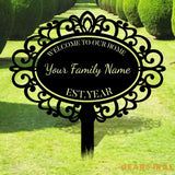 Home Ornate Family Name Garden Metal Stake Personalized Family Name Yard Sign Outdoor Door Decor Garden Art Gift for