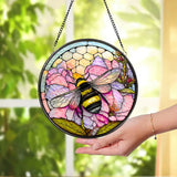 Honeybee Stained Glass Suncatcher Honeycomb Beehive Suncatcher Round Bee Glass Art Stained Glass Decor Bee Ornament