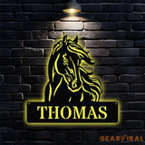 Horse Metal Sign Personalized Family Name Led Sign Outdoor Door Decor Wall Art ustom Horse Farm Name Sign Housewarming