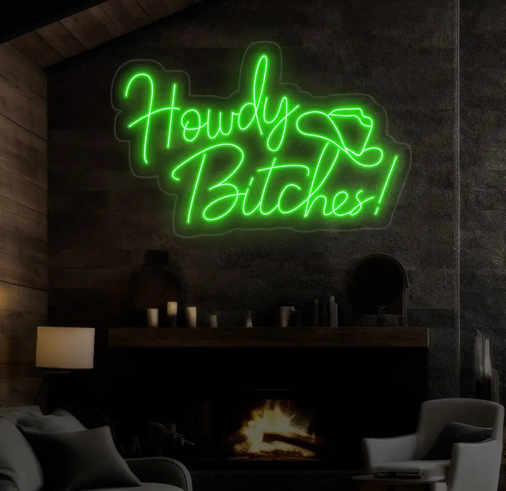 Howdy Bitches Neon Sign - Western LED Sign Cowboy Party Decor Light North American Greeting Neon Light Fun Howdy Wall