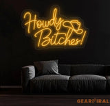 Howdy Bitches Neon Sign - Western LED Sign Cowboy Party Decor Light North American Greeting Neon Light Fun Howdy Wall