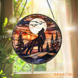 Howling Wolf Stained Glass Suncatcher Full Moon Forest Window Decor Wildlife Rustic Cabin Panel Wolf Lover Gift