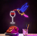 Hummingbird Drinking Wine Neon Sign Hummingbird Led Sign Wine Neon Light Cocktail Light Bar Pub Wall Art Animal Home