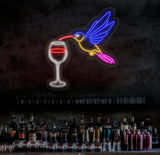 Hummingbird Drinking Wine Neon Sign Hummingbird Led Sign Wine Neon Light Cocktail Light Bar Pub Wall Art Animal Home