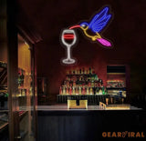 Hummingbird Drinking Wine Neon Sign Hummingbird Led Sign Wine Neon Light Cocktail Light Bar Pub Wall Art Animal Home