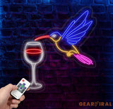 Hummingbird Drinking Wine Neon Sign Hummingbird Led Sign Wine Neon Light Cocktail Light Bar Pub Wall Art Animal Home