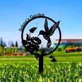 Hummingbird Garden Sign with Flower - Custom Metal Sign - Garden Stake Decor - Garden Metal Sign Hummingbird