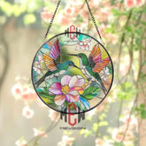 Hummingbird Stained Glass Suncatcher Colorful Bird and Flower Window Panel Nature Window Art Garden Decor Gift for Her