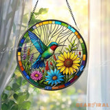 Hummingbird Stained Glass Window Panel - Colorful Suncatcher with Sunflowers - Handcrafted Bird Art Decor