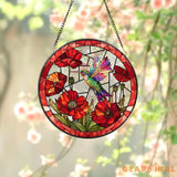 Hummingbird With Poppy Flower Stained Glass Suncatcher Bird Stained Glass Window Hanging Hummingbird Art Gift Decor