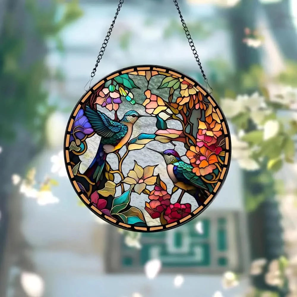 Hummingbirds and Wild Flowers Suncatcher Hummingbird Lovers Window Hanging Hummingbird Suncatcher Hummingbird Gifts