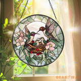 Hummingbirds Stained Glass Suncatcher Wildflower Window Hanging Nature-Inspired Decor Memorial Gift for Her Christmas