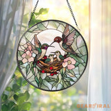 Hummingbirds Stained Glass Suncatcher Wildflower Window Hanging Nature-Inspired Decor Memorial Gift for Her Christmas