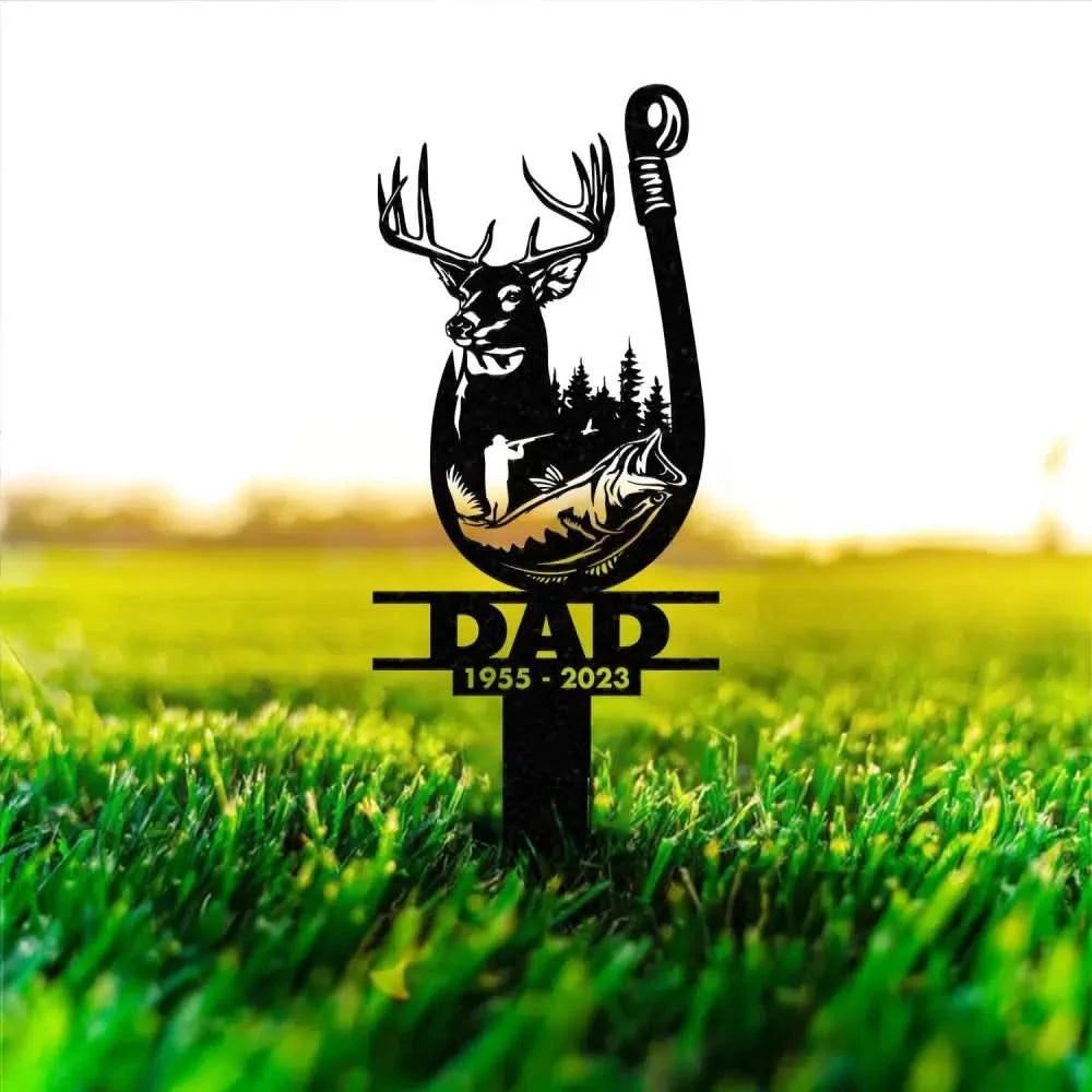 Hunting Dad Memorial Stake Metal Fishing In Heaven Hunter Memorial Gifts Garden Stake Grave Marker Metal Yard Decor