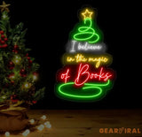 I Believe in the Magic of Books Neon Sign Christmas Tree Shaped Book Lover LED Light Custom Holiday Book Sign Gift for