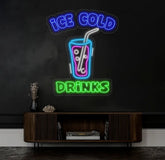 Ice Cold Drinks Neon Sign Ice Cold Led Light Custom Drink Neon Sign Ice Cold Neon Sign Coffee Store Wall Decor Business