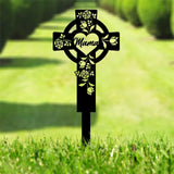 Personalized Flower Metal Cross Memorial Stake, Custom Grave Marker, Memorial Garden Décor, Remembrance Cross Stake, Memory Gift