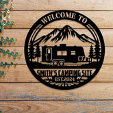 Personalized Welcome To Our Campsite Metal Sign, Custom Name Camper's Sign, Metal Outdoor Camping Sign, RV Campground Sign, Camper Gifts