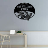 Custom Metal Hanging Pinecone Cabin Sign, Personalized Family Name Sign, Outdoor Cabin Entry Welcome Sign, Cabin Decor