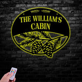 Custom Metal Hanging Pinecone Cabin Sign, Personalized Family Name Sign, Outdoor Cabin Entry Welcome Sign, Cabin Decor