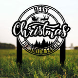 Personalized Santa Sleigh Metal Yard Stake: Add your family name for a unique Christmas decor and a heartfelt holiday gift.