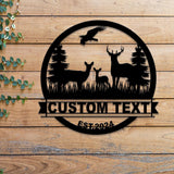 Custom Metal Family Deer Sign, Deer Cabin Decor, Nature Metal Sign, Outdoor Lodge Decor, Deer Hunter Gift, Cottage Sign