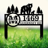 Personalized Bear Address Yard Stake: Custom Family Name Sign.Perfect gift, this house number plaque adds a charming touch to outdoor decor