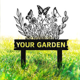 Personalized Metal Garden Sign with Flower Design and Stakes for Lawn, Custom Garden Name Sign, Outdoor Decor, Perfect Garden Gift