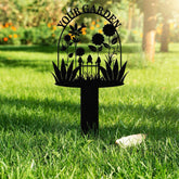 Custom Personalized Garden Metal Sign with Stakes, Flower Design, Yard Art, Garden Name Sign, Perfect Housewarming Gift and Outdoor Decor