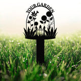 Custom Personalized Garden Metal Sign with Stakes, Flower Design, Yard Art, Garden Name Sign, Perfect Housewarming Gift and Outdoor Decor
