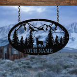 Custom Personalized Oval Deer Metal Cabin Sign, Outdoor Hunting Decor, Deer Hunter Gift, Family Name Sign, Last Name Deer Monogram for Cabin