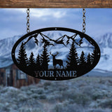 Custom Personalized Oval Deer Metal Cabin Sign, Outdoor Hunting Decor, Deer Hunter Gift, Family Name Sign, Last Name Deer Monogram for Cabin