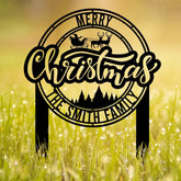 Personalized Santa Sleigh Metal Yard Stake: Add your family name for a unique Christmas decor and a heartfelt holiday gift.