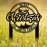 Personalized Santa Sleigh Metal Yard Stake: Add your family name for a unique Christmas decor and a heartfelt holiday gift.