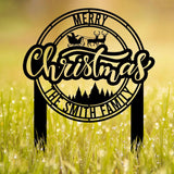Personalized Santa Sleigh Metal Yard Stake: Add your family name for a unique Christmas decor and a heartfelt holiday gift.