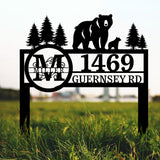 Personalized Bear Address Yard Stake: Custom Family Name Sign.Perfect gift, this house number plaque adds a charming touch to outdoor decor