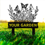 Personalized Metal Garden Sign with Flower Design and Stakes for Lawn, Custom Garden Name Sign, Outdoor Decor, Perfect Garden Gift