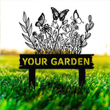 Personalized Metal Garden Sign with Flower Design and Stakes for Lawn, Custom Garden Name Sign, Outdoor Decor, Perfect Garden Gift