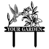 Personalized Custom Hummingbird Metal Garden Decor, Bird with Stakes, Flower Design, Custom Garden Name Sign, Perfect Home Gift