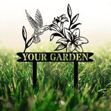 Personalized Custom Hummingbird Metal Garden Decor, Bird with Stakes, Flower Design, Custom Garden Name Sign, Perfect Home Gift