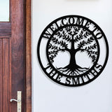 Personalized Metal Welcome Sign with Family Tree of Life Design, Custom Wall Art, Olive Tree Door Sign, Home Decor Wall Hanging