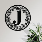 Personalized Metal Circle Letter Monogram with Vines, Wall Monogram Sign, Custom Letter Decor, Couples Gift, Vine Monogram, Wedding Gift