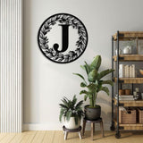 Personalized Metal Circle Letter Monogram with Vines, Wall Monogram Sign, Custom Letter Decor, Couples Gift, Vine Monogram, Wedding Gift