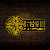 Personalized Compass Metal Address Sign, Custom Metal House Number Sign, Metal Street Address Plaque Outdoor Wall Art, Front Door Signs