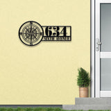 Personalized Compass Metal Address Sign, Custom Metal House Number Sign, Metal Street Address Plaque Outdoor Wall Art, Front Door Signs
