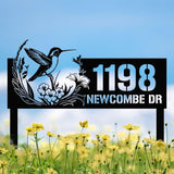 Personalized hummingbird Metal Address Sign, Custom Metal House Number Sign, Metal Street Address Plaque Outdoor Wall Art, Front Door Signs