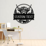 Highland Cow Metal Sign, Custom Highland Cow Wall Art, Personalized Highland Cow Farm Sign, Farmhouse Decor, Ranch Decor, Cow Door Hanger