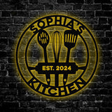 Custom Name Metal Kitchen Sign with Led Light, Kitchen Decor, Name Kitchen Sign, Farmhouse Kitchen Decor, Cooking Gift for Grandma Mom